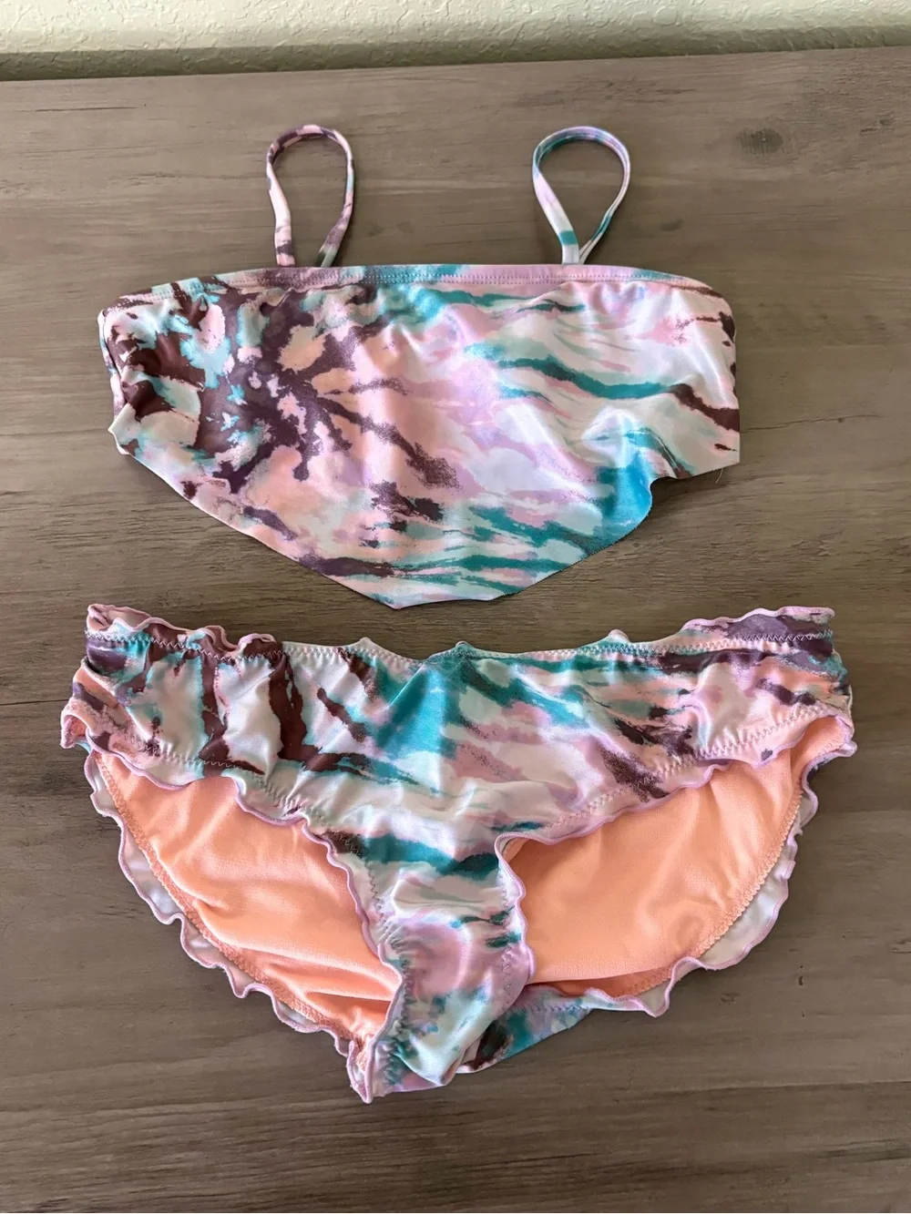Aerie Pastel Tie Dye Ruffle Two Piece Tankini Swimsuit Size 14